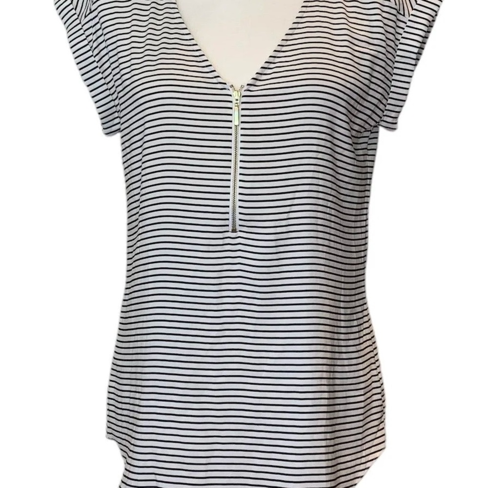 Express Black and White Striped Blouse with Zipper